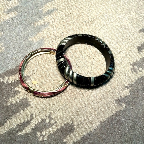 Set of two bracelets, one black and silver, and one pink and purple and diamonds - Picture 1 of 7